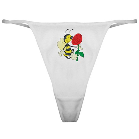 happy_bee_sniffing_a_rose_classic_thong.jpg