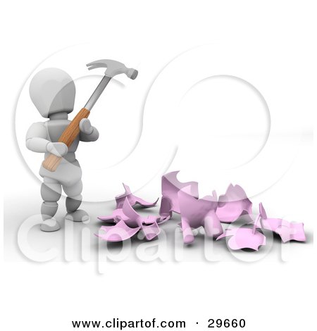 29660-Clipart-Illustration-Of-A-White-Character-Holding-A-Hammer-Over-A-Shattered-Piggy-Bank.jpg