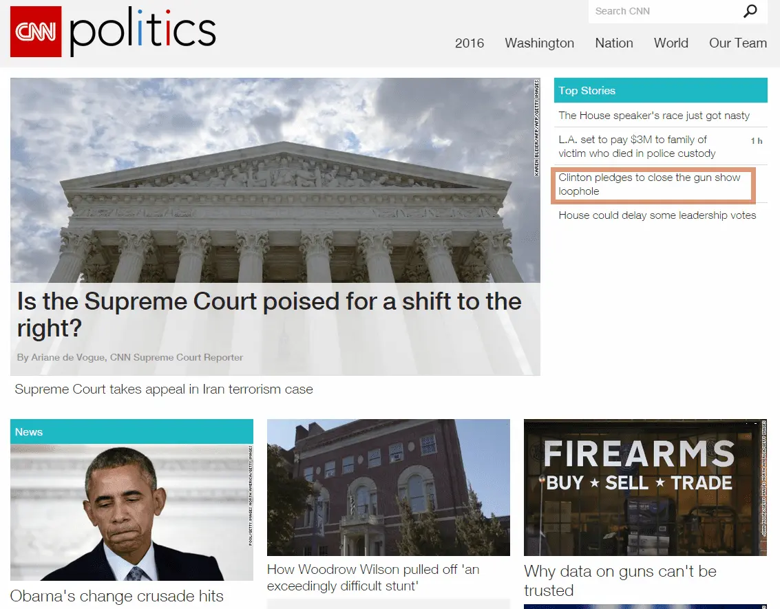 2015-10-005 CNN politics page over Clinton and guns.webp