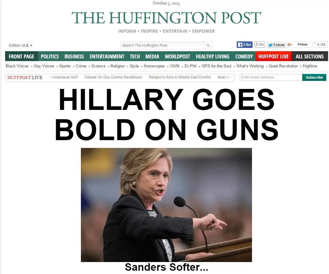 2015-10-005 Huffpo front page over Clinton and guns.webp