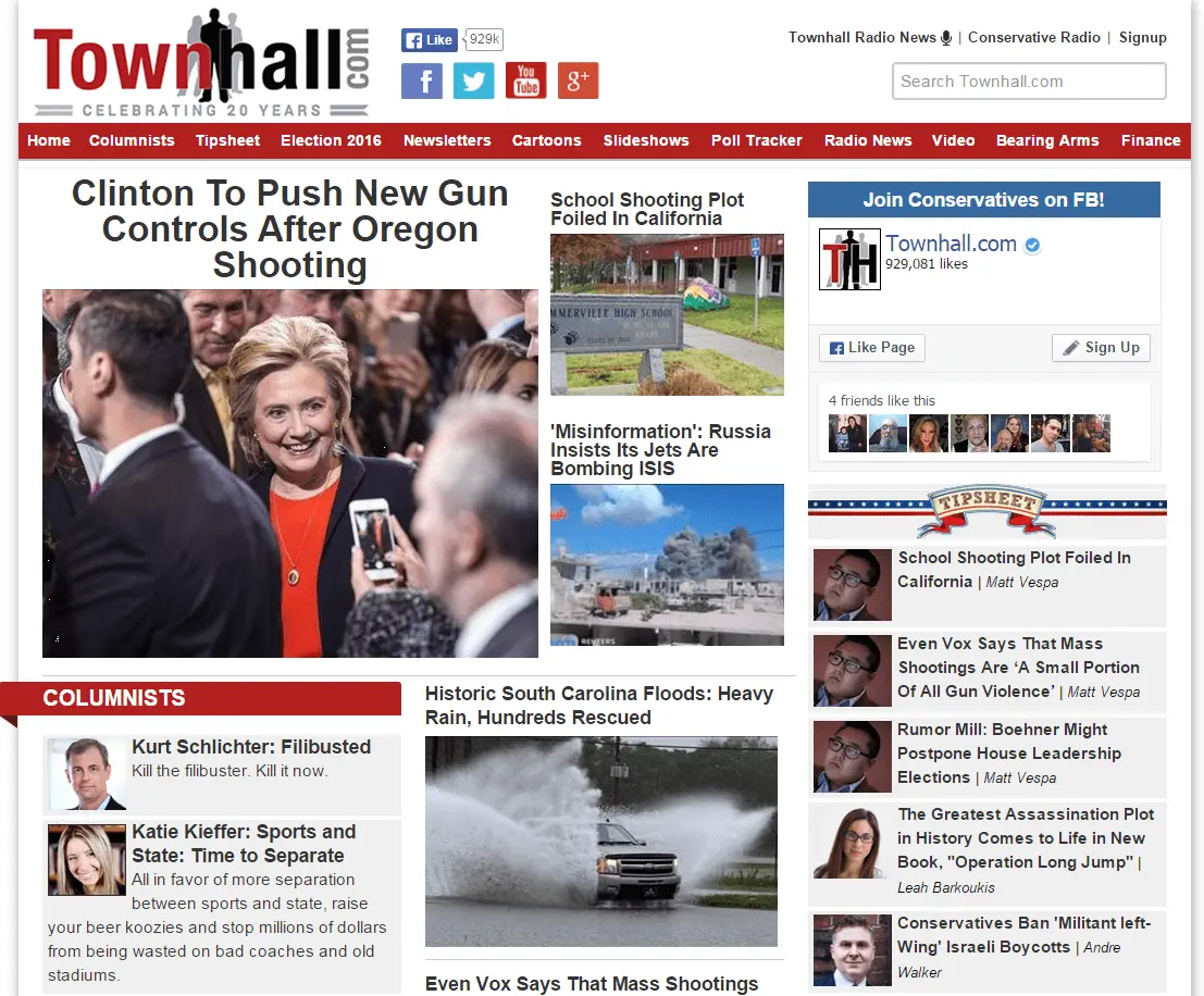 2015-10-005 Townhall front page over Clinton and guns.webp