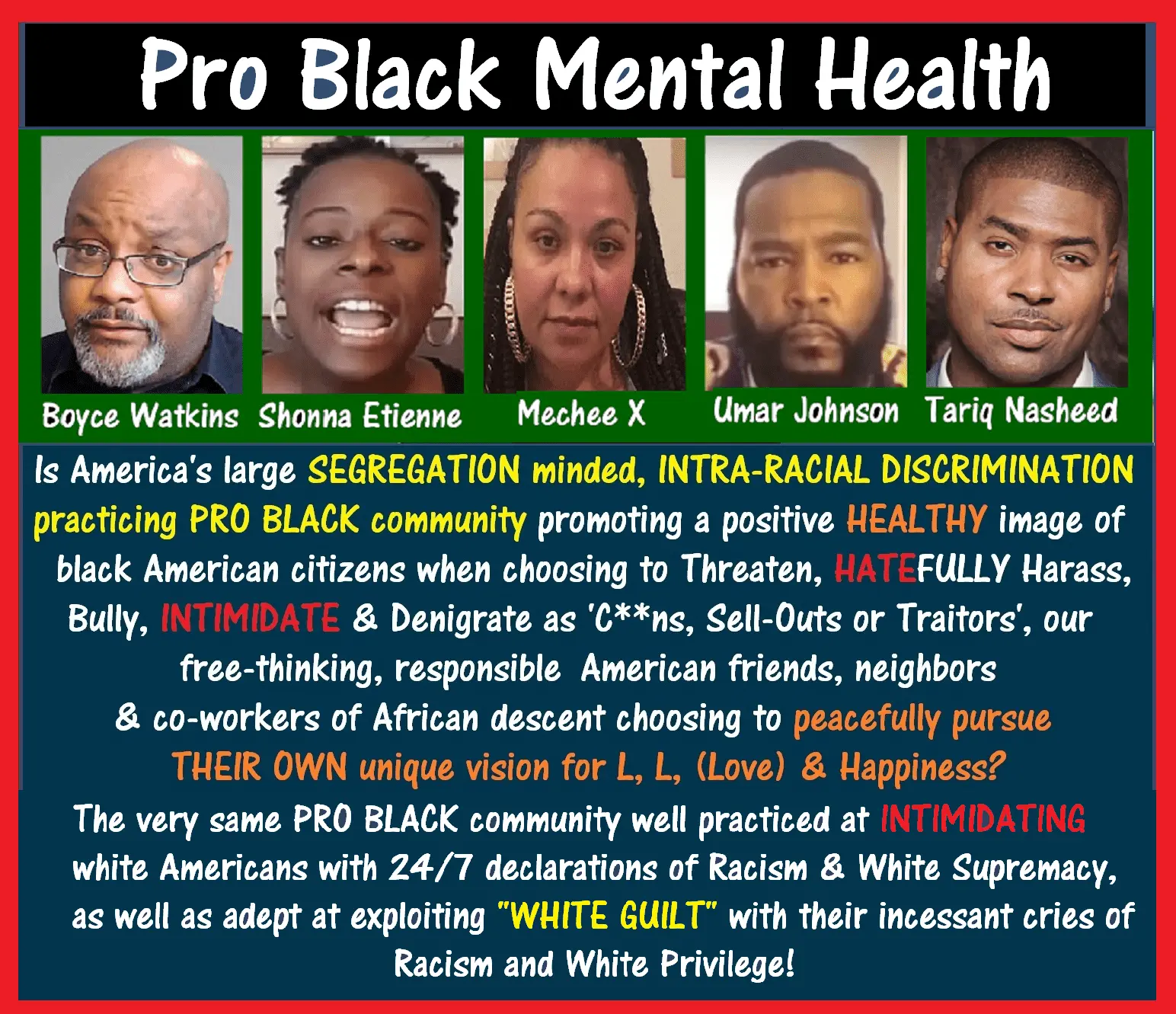 Boyce Watkins, Shonna Etienne, Mechee X, Umar Johnson, Tariq Nasheed.webp