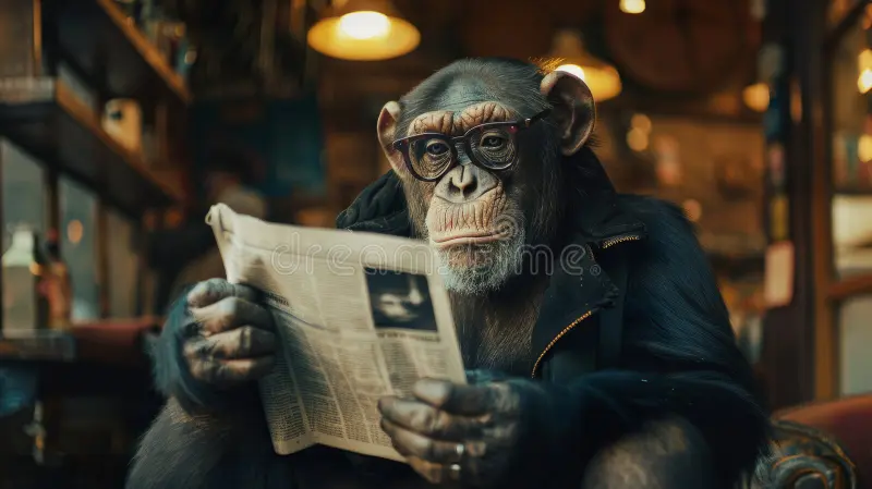 chimpanzee-glasses-reading-newspaper-suitable-diverse-creative-needs-354026117.webp