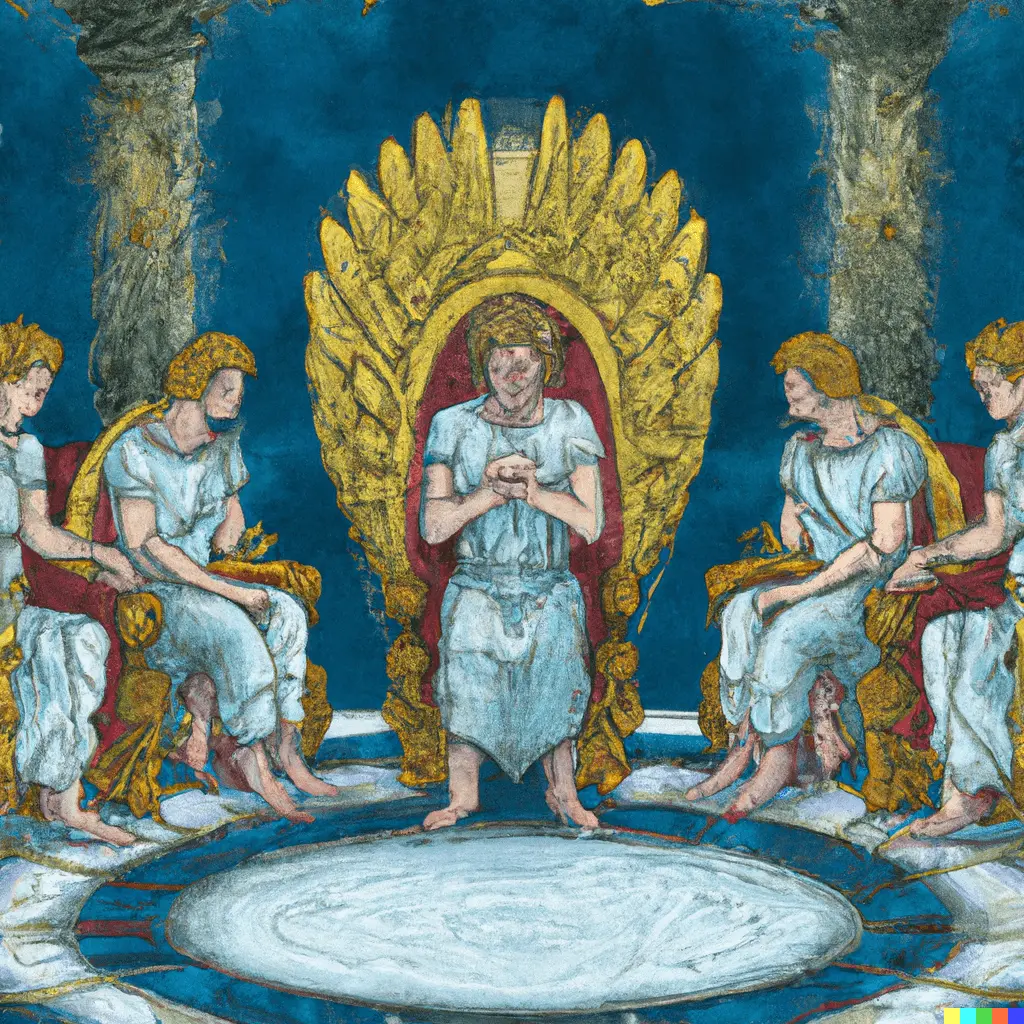 DALL·E 2023-03-30 20.11.49 - God in his throne room. He is is sitting on his throne and seate...webp