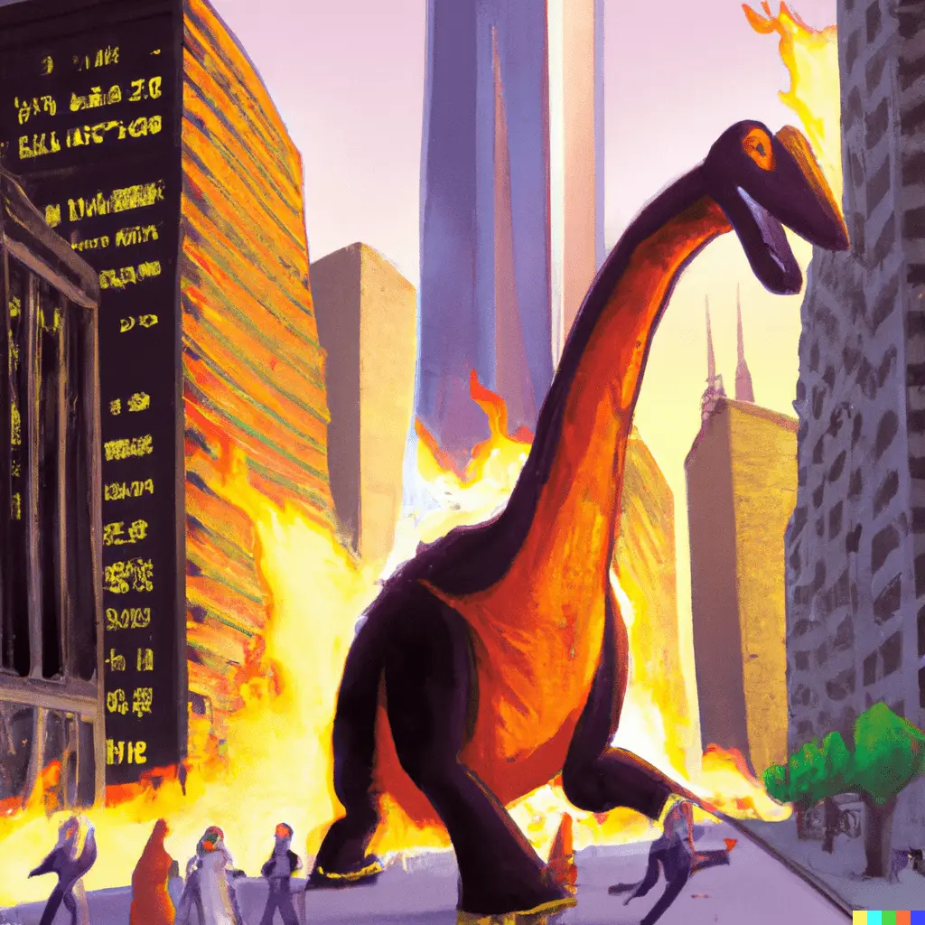 DALL·E 2023-03-30 21.53.02 - A dinasaur that is 400 feet tall walking through new york city w...webp