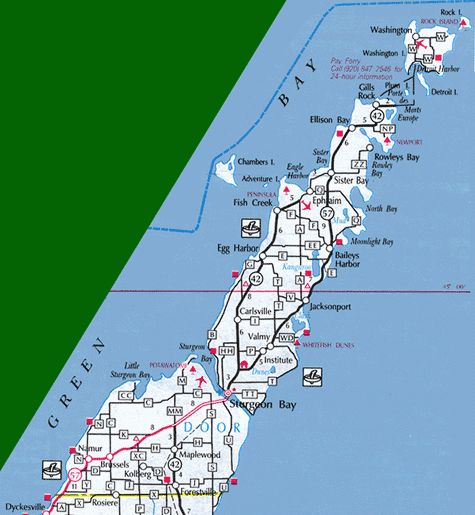 door county map from hunt fish camp wisconsin dot com.gif