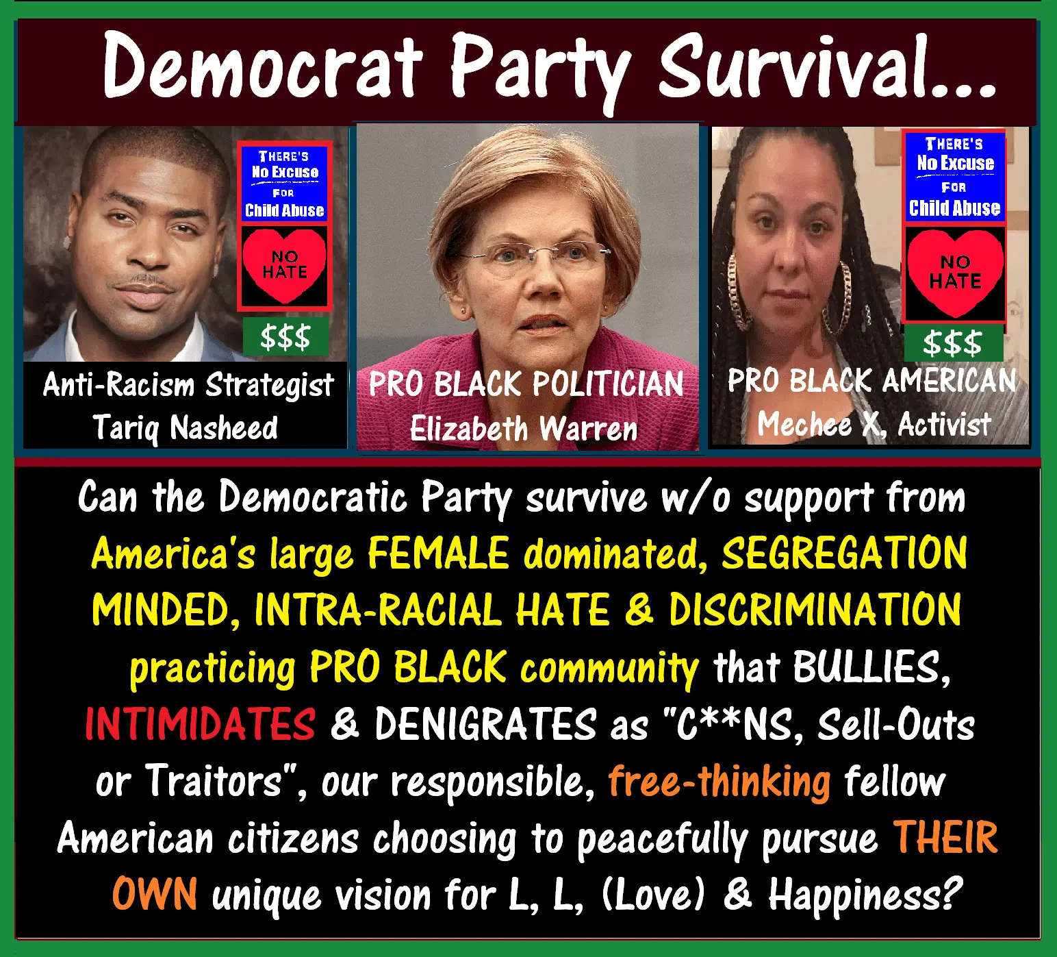 Elizabeth Warren, Tariq Nasheed, Mechee X.webp