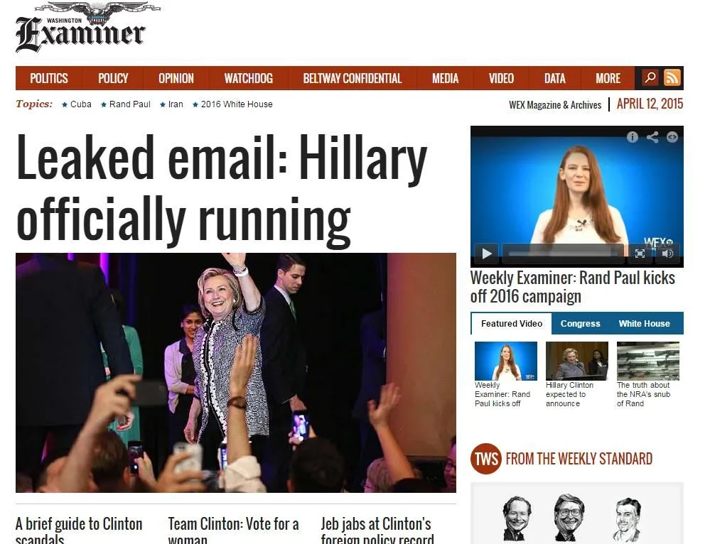 Hillary Clinton announcement WA Examiner.webp
