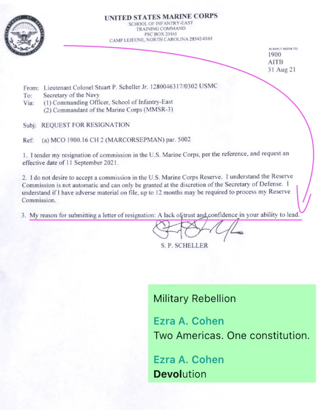 letter of resignation of LT Colonel Stuart P. Scheller Jr..png