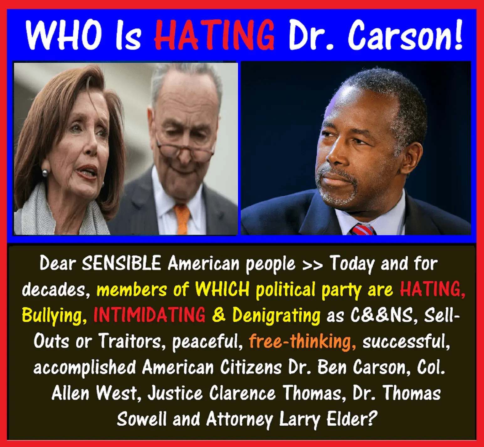 nancy pelosi, charles schumer,  Ben Carson.webp