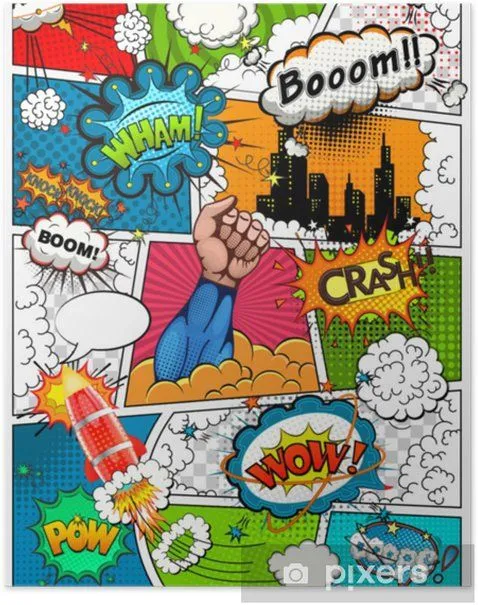 posters-comic-book-page-divided-by-lines-with-speech-bubbles-rocket-superhero-and-sounds-effe...webp