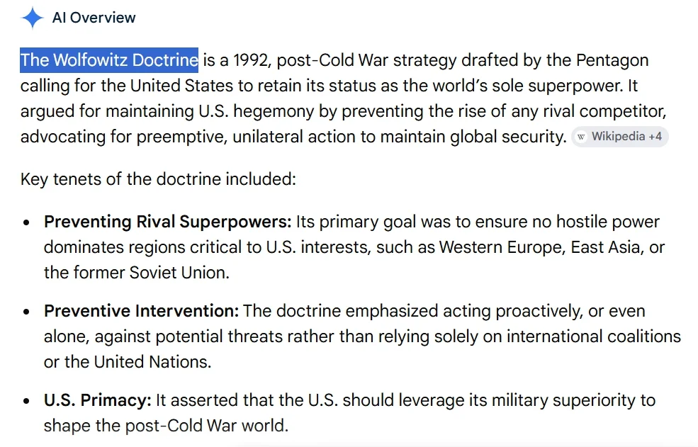 Wolfowitz Doctrine for world domination by the USA.webp