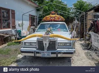 lincoln-towncar-with-texas-longhorn-horns-mounted-on-it-round-top-J2HJTD.webp