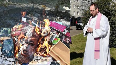 Occult items and Harry Potter books being burned at a Catholic church in Poland.jpg