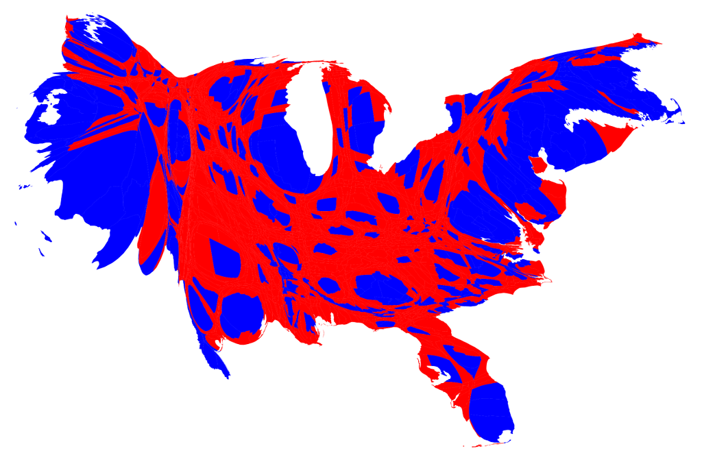 but-many-of-those-blue-counties-contain-dense-cities-resizing-counties-by-population-it-becomes-a-little-clearer-why-clinton-is-likely-to-narrowly-win-the-popular-vote-but-lose-in-the-electoral-college.jpg